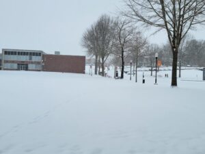 Snow on the campus green
